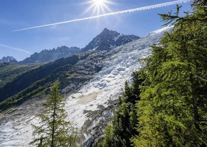 Framed Print : View of glacier Glacier des Bossons with sun star Framed Print : View of glacier Glacier des Bossons with sun star