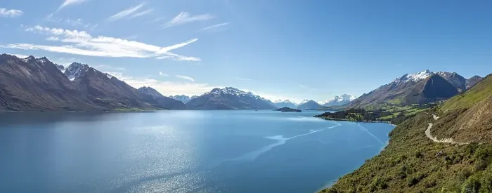 Framed Print : View towards Glenorchy on lake with mountains