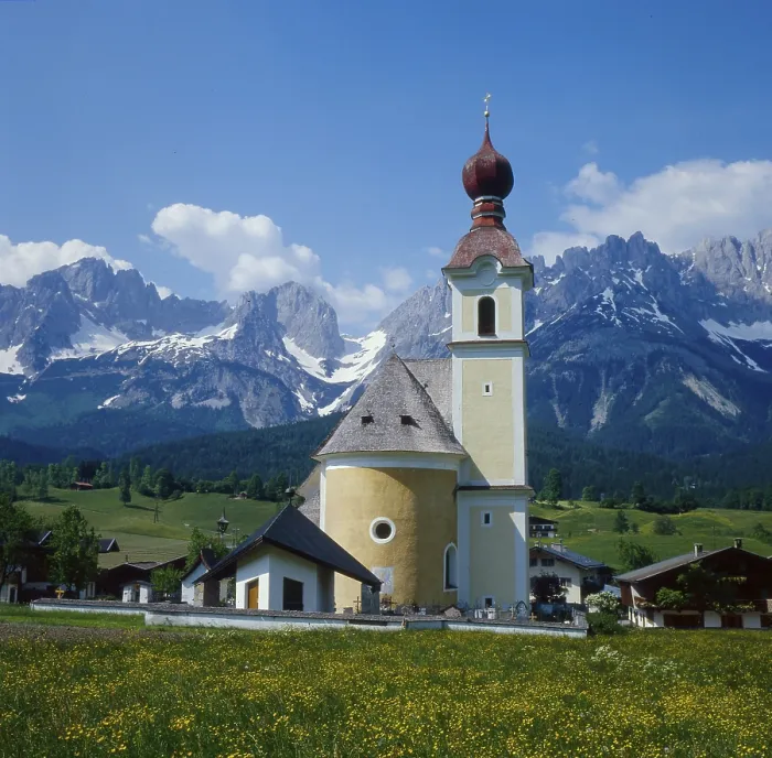 Framed Print : View of Going with the Wilder Kaiser in the background Framed Print : View of Going with the Wilder Kaiser in the background