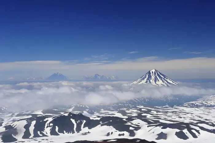 Framed Print : View from the Gorely volcano to the Tolmachev Dol and Opala volcanoes