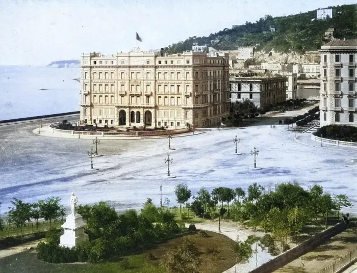 Framed Print : View of the Grand Hotel in Naples and the adjacent square