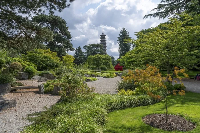 Framed Print : View of the Great Pagoda from a Japanese garden