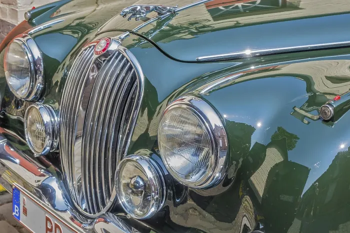 Framed Print : Front View Of Green Jaguar Mk 2 Car Showing Radiator Grill and Lights Framed Print : Front View Of Green Jaguar Mk 2 Car Showing Radiator Grill and Lights