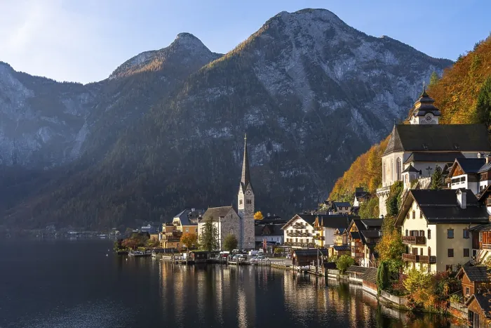 Framed Print : View of Hallstatt and Lake Hallstatt as well as the surrounding mountains