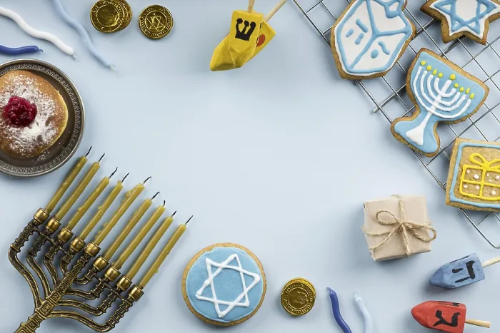 Framed Print : Top view hanukkah concept with copy space 1 Framed Print : Top view hanukkah concept with copy space 1