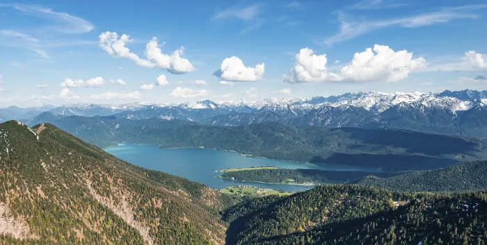 Framed Print : View from Herzogstand to Walchensee with Lake Walchensee