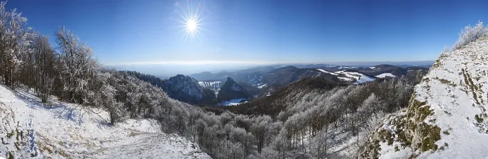 Framed Print : View over the hills and valleys from the mountain with hoarfrost on the branches in winter Framed Print : View over the hills and valleys from the mountain with hoarfrost on the branches in winter