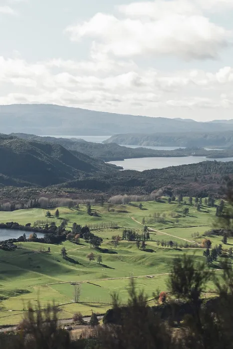 Framed Print : View of hilly landscape and a lake from Rainbow Mountain in Rotorua Framed Print : View of hilly landscape and a lake from Rainbow Mountain in Rotorua