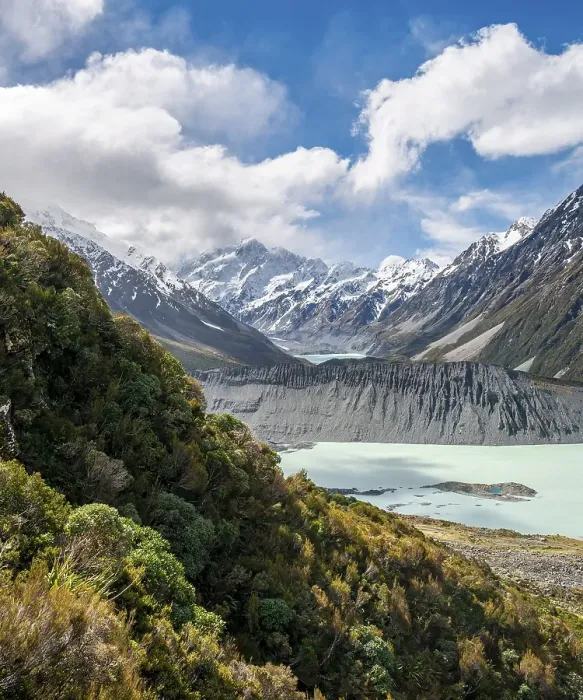 Framed Print : View into the Hooker Valley with Mount Cook from the Sealy Tarns Track