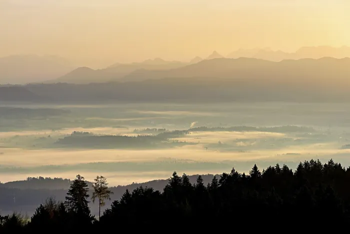 Framed Print : View from Horben of the Reuss Valley covered in fog Framed Print : View from Horben of the Reuss Valley covered in fog