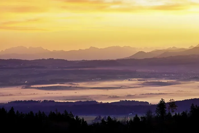 Framed Print : View from Horben of the Reuss Valley covered in fog