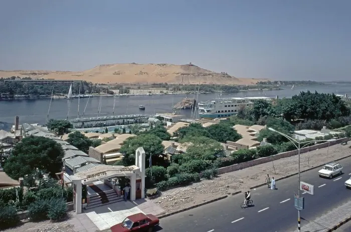 Framed Print : View from a hotel on Elephantine Island, Nile, Aswan, Nile Valley, Egypt, September 1989, vintage, retro, old, historic, Africa