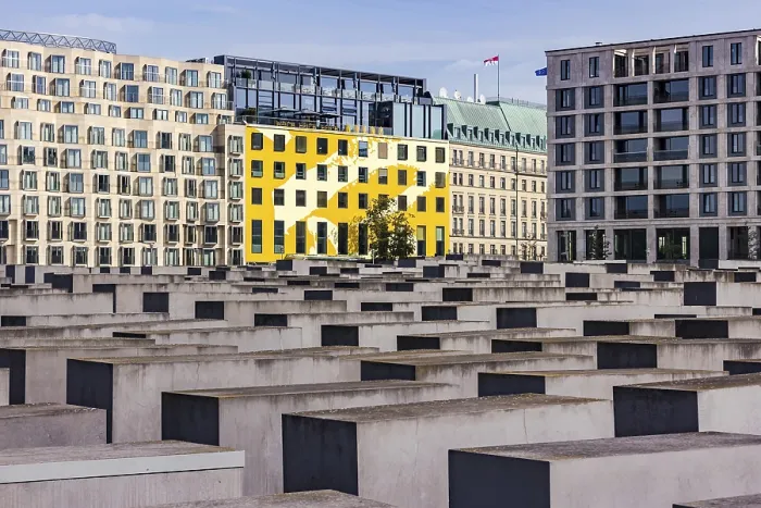 Framed Print : View over houses and the concrete blocks of the Holocaust Memorial in Berlin Mitte Framed Print : View over houses and the concrete blocks of the Holocaust Memorial in Berlin Mitte