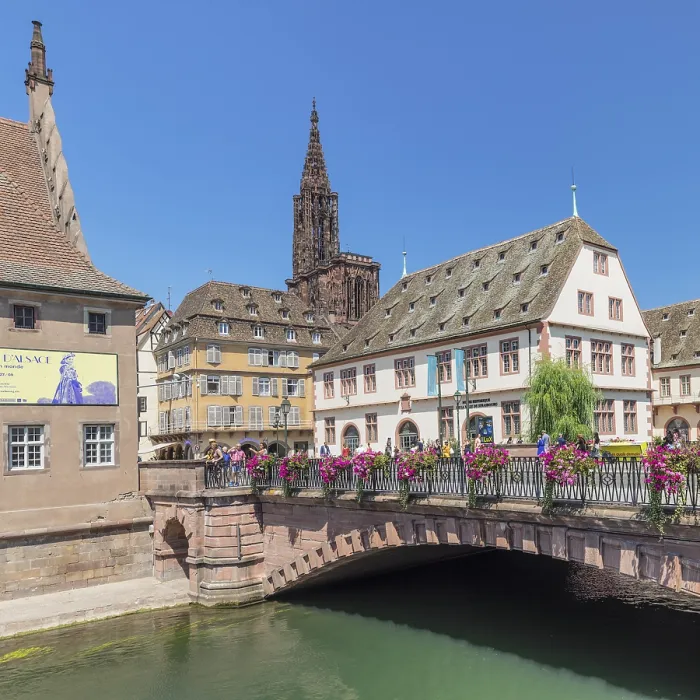 Framed Print : View across the Ill River to the historical museum and cathedral