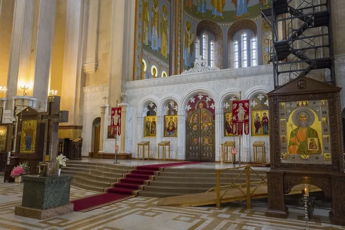 Framed Print : View of the interior of an Orthodox church with altar