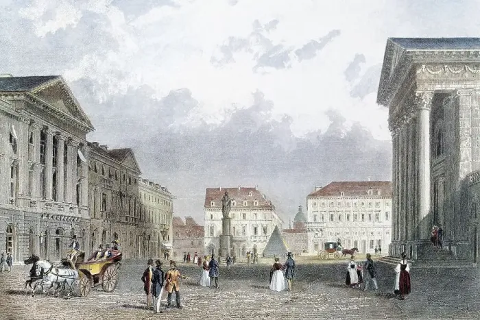 Framed Print : View of Karlsruhe, about 1845, Marktplatz square Framed Print : View of Karlsruhe, about 1845, Marktplatz square