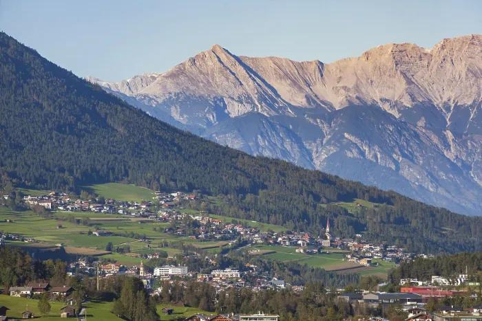 Framed Print : View of the Karwendel North Range with Fulpmes and Telfes Framed Print : View of the Karwendel North Range with Fulpmes and Telfes