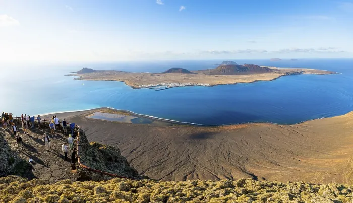 Framed Print : View of La Graciosa island with volcanic craters in the evening light