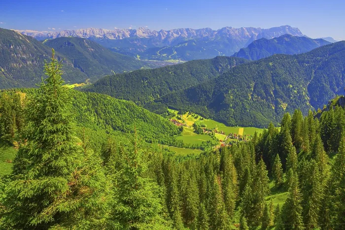 Framed Print : View from the Laber to Ettal and the Wetterstein mountains with the Zugspitze 2962m