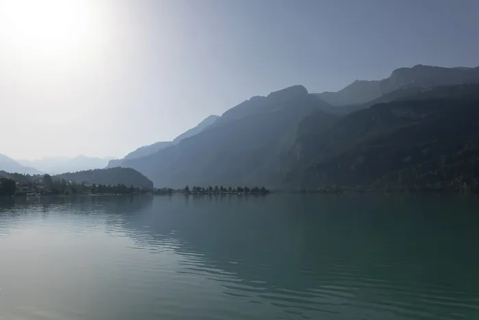 Framed Print : View over Lake Brienz with Mountain and Sunlight in Brienz