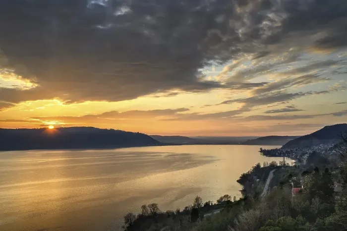 Framed Print : View over Lake Constance at sunset