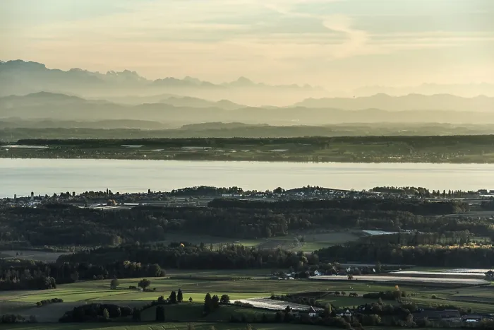 Framed Print : View of Lake Constance and the Swiss Alps from the Gehrenberg