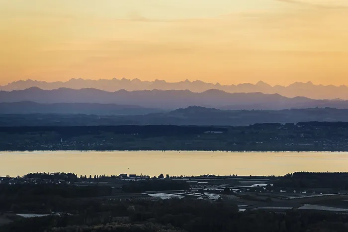 Framed Print : View of Lake Constance and the Swiss Alps from the Gehrenberg