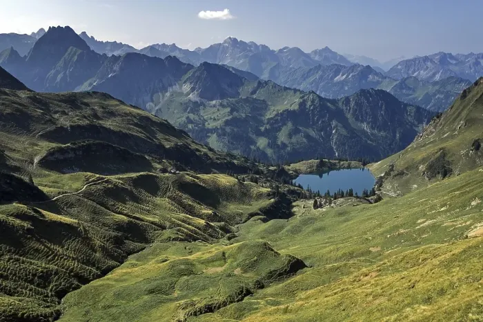Framed Print : View of Lake Seealpsee and Allgaeu Alps