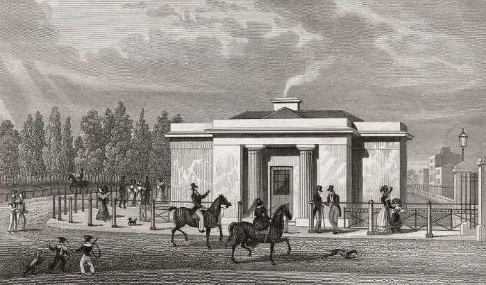 Framed Print : View of a lodge in Hyde Park, London Framed Print : View of a lodge in Hyde Park, London