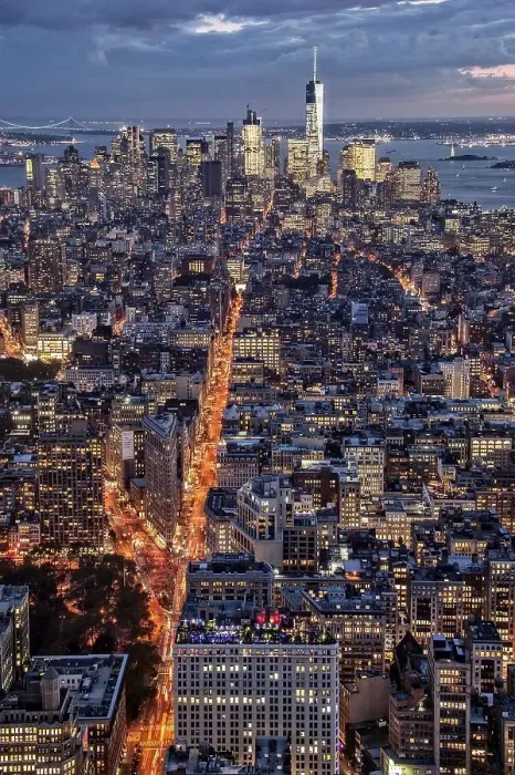 Framed Print : View of Lower Manhattan from the Empire State Building at dusk