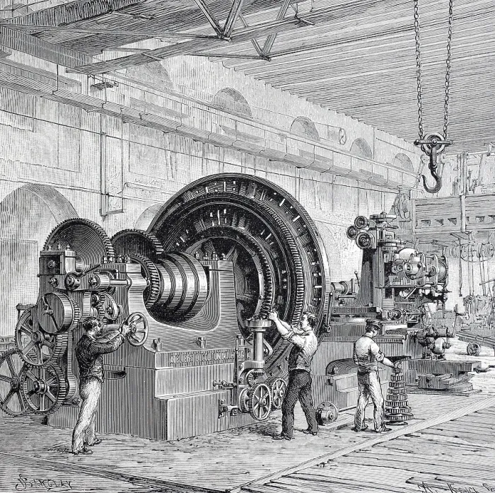 Framed Print : View into a machine factory for machine tools