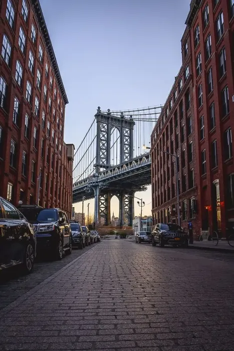 Framed Print : View from Main Street to Manhattan Bridge and Empire State Building Framed Print : View from Main Street to Manhattan Bridge and Empire State Building