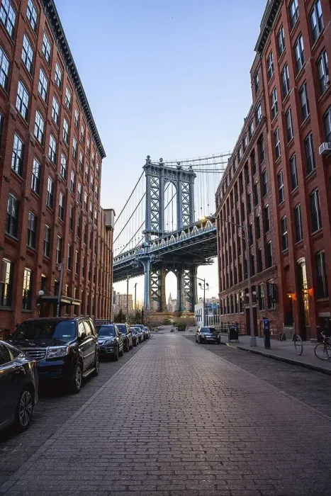 Framed Print : View from Main Street to Manhattan Bridge and Empire State Building