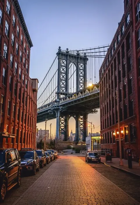 Framed Print : View from Main Street to Manhattan Bridge and Empire State Building Framed Print : View from Main Street to Manhattan Bridge and Empire State Building