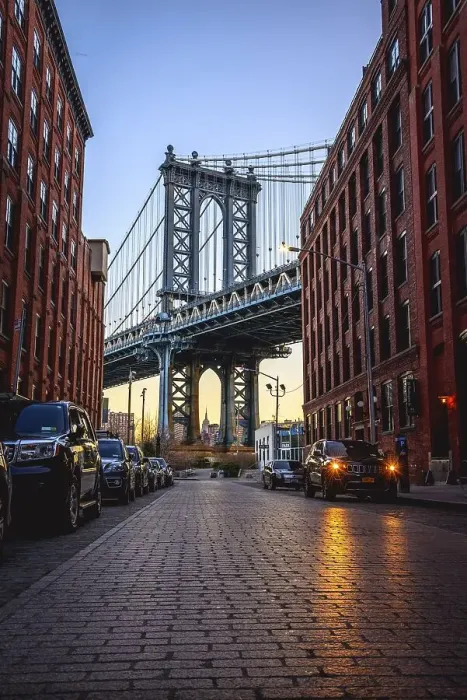 Framed Print : View from Main Street to Manhattan Bridge and Empire State Building Framed Print : View from Main Street to Manhattan Bridge and Empire State Building