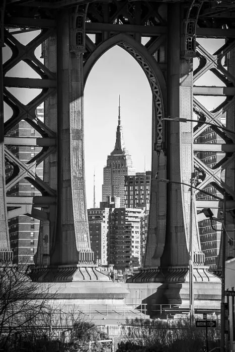 Framed Print : View from Main Street to Manhattan Bridge and Empire State Building