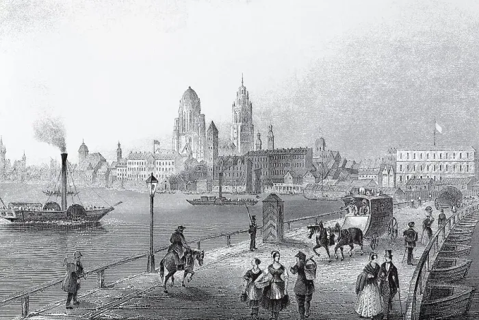 Framed Print : View of Mainz, about 1850, historic cityscape