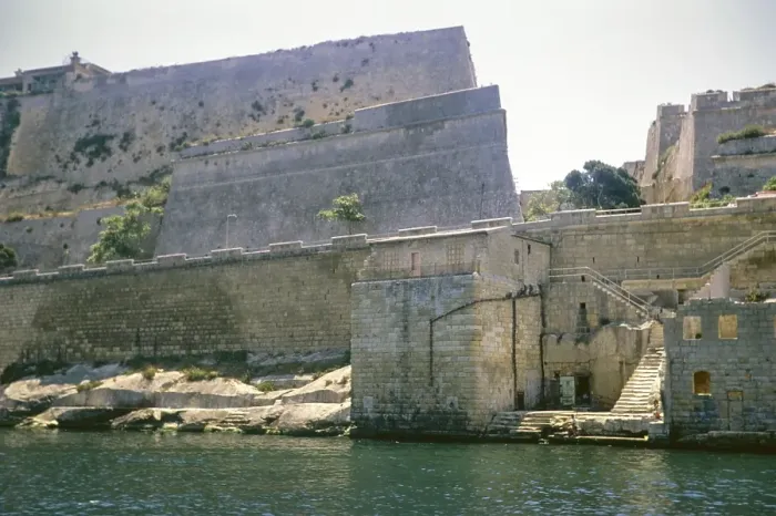 Framed Print : View from Manoel Island in GZira to St. Michael's Bastion landfront fortifications, Valletta, Malta, Europe 1971, Europe