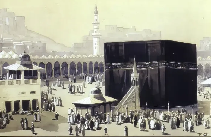 Framed Print : View of Mecca with the Kaaba and many pilgrims Framed Print : View of Mecca with the Kaaba and many pilgrims