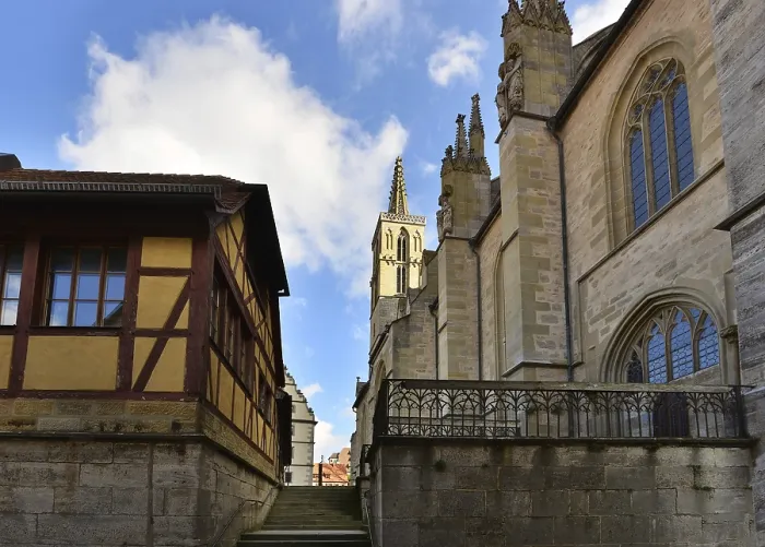 Framed Print : View to the medieval cathedral in old town Rotenburg on Tauber