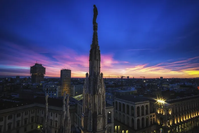 Framed Print : View of Milan and top of Duomo viewed from Milan Duomo rooftop