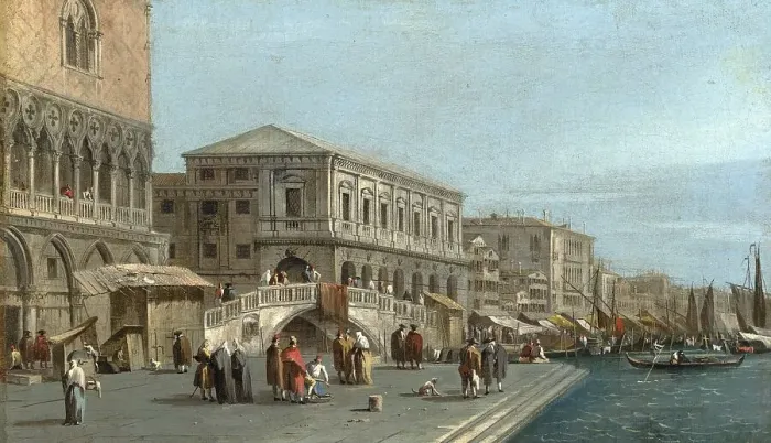 Framed Print : A View of the Mole and the Riva degli Schiavone in Venice