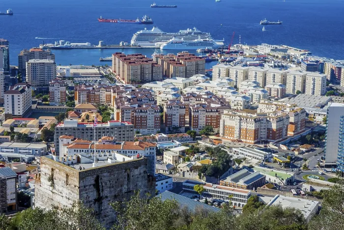 Framed Print : View to Moorish castle in Gibraltar with the british flag