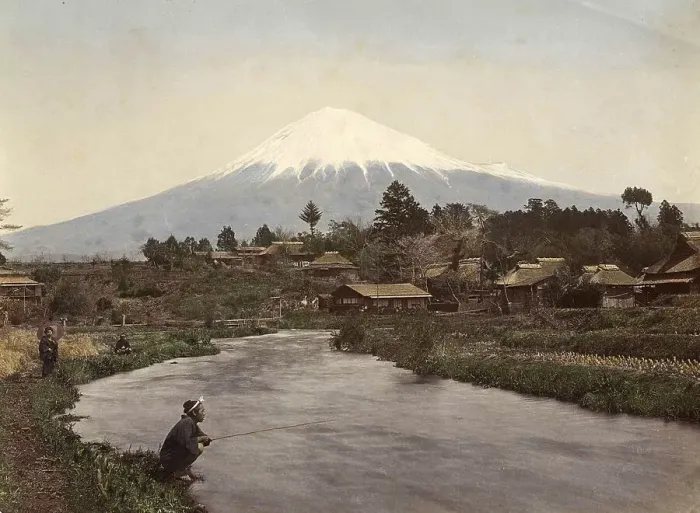 Framed Print : View of Mount Fuji from the village of Omiya