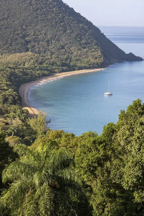Framed Print : View from a mountain onto an empty sandy beach