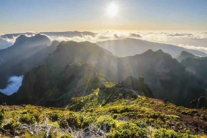 Framed Print : View of mountains over clouds from Pico Ruivo on sunset Framed Print : View of mountains over clouds from Pico Ruivo on sunset