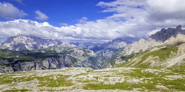 Framed Print : View over mountains Dolomites, front rainbow