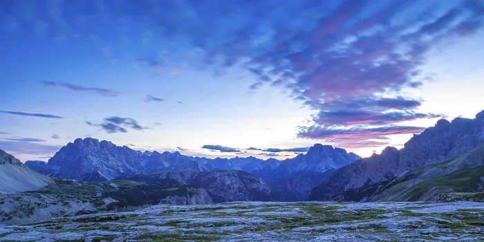 Framed Print : View over mountains Dolomites after sunset