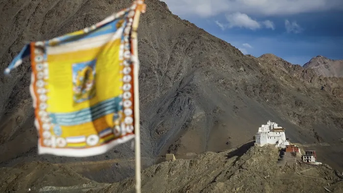 Framed Print : View of Namgyal Tsemo Buddhist mountain temple