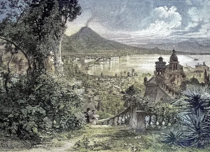 Framed Print : View of Naples and Mount Vesuvius from Corso Vittorio Emanuele